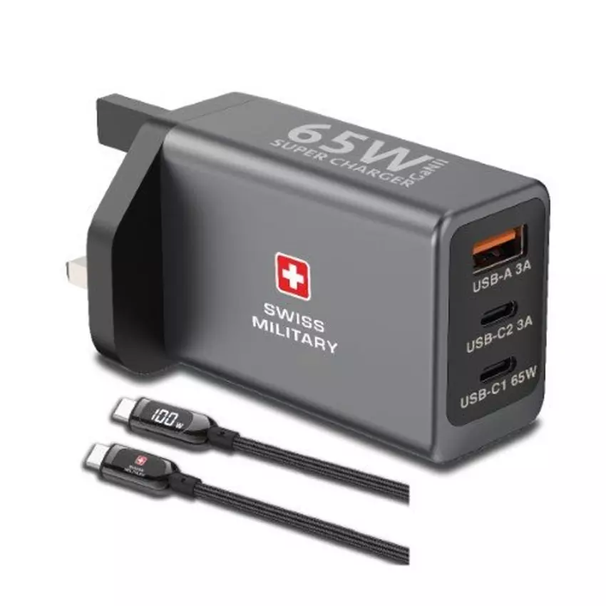 Swiss Military 65W Wall Charger, Super Charge, Black
