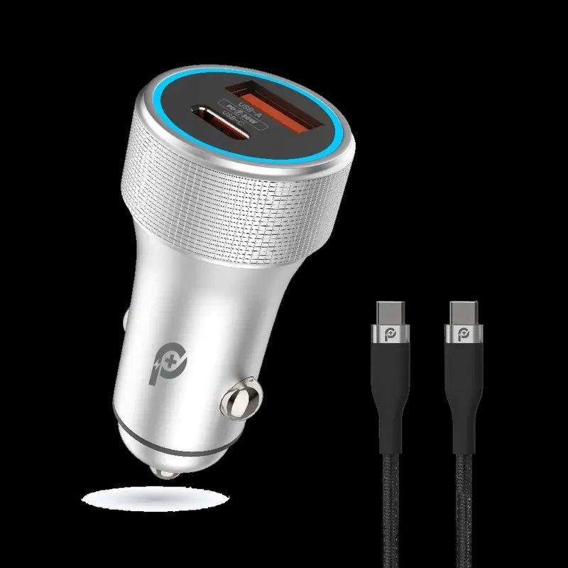 PowerO+ Power Extreme PD+QC Dual Output Car Charger 48W- Includes Type-C to Type-C Braided Cable