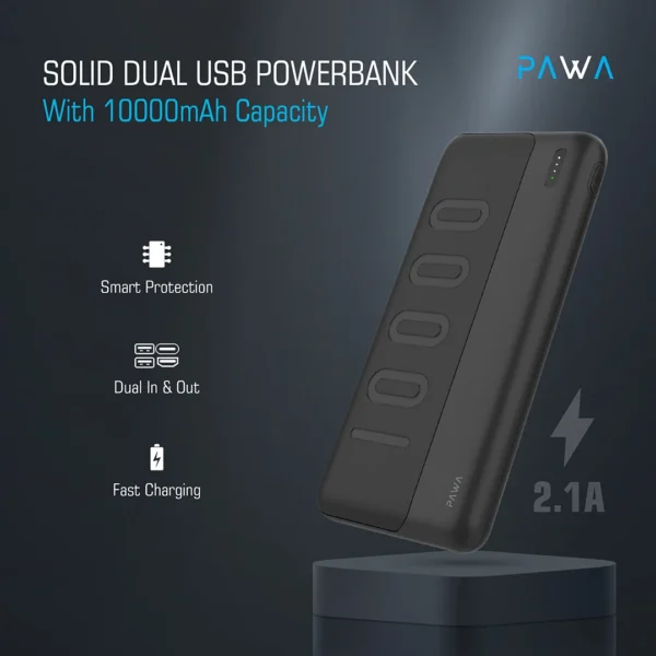 Pawa Compact Dual USB Powerbank with 10000mAh capacity
