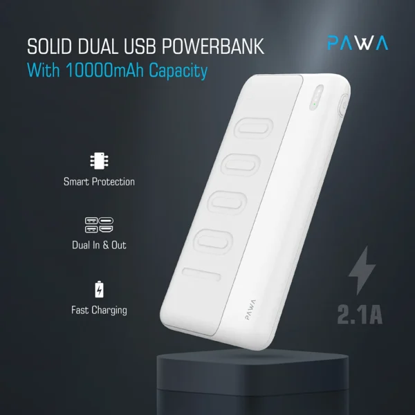 Pawa Compact Dual USB Powerbank with 10000mAh capacity