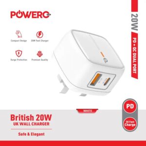 Powero+ British PD+QC Adapter 20W