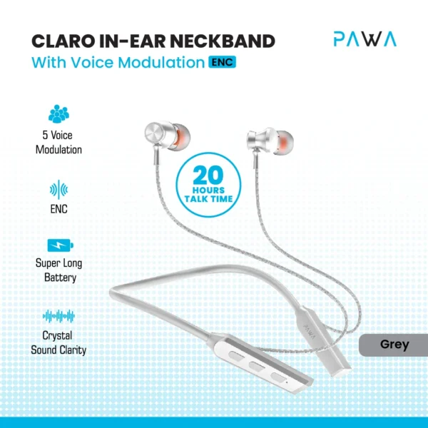 PAWA Claro In-Ear ENC neckband With Voice Modulation