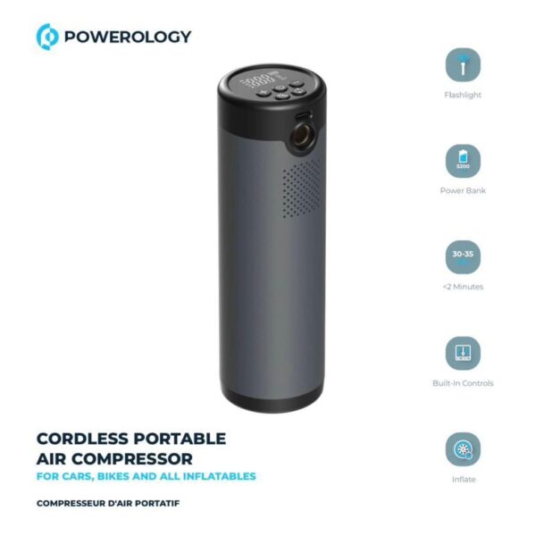 Powerology Cordless Portable Air Compressor For Cars, Bikes and All Inflatables