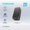 Powerology Onyx 20000mAh Dual USB-C Power Bank Rapid Three-Device Charging
