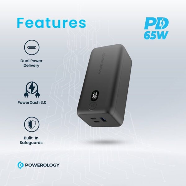 Powerology Onyx 20000mAh Dual USB-C Power Bank Rapid Three-Device Charging