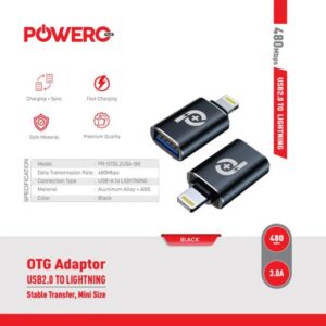 PowerO+ OTG USB-A to Lightning with 480Mbps Data Transmission Rate.