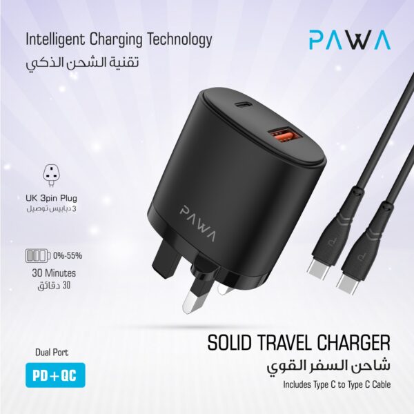 "Pawa Solid Travel Charger Dual PD & QC Port