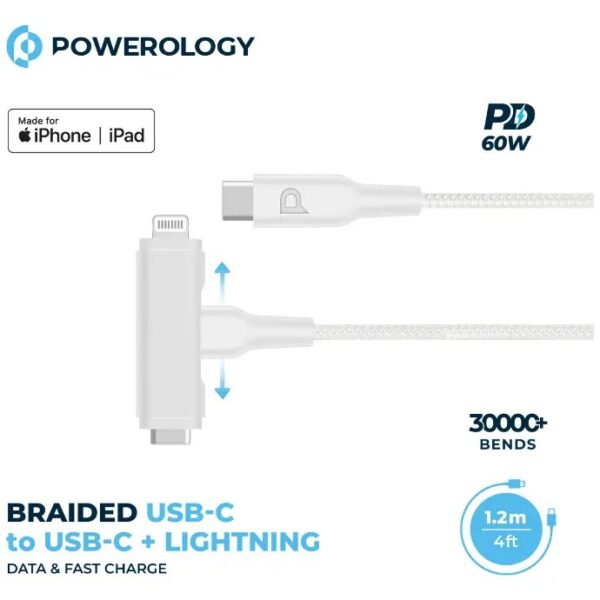 Powerology Braided USB-C to USB-C + Lightning