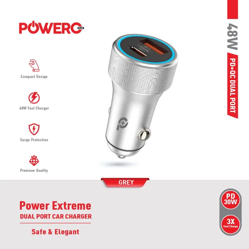 PowerO+ Power Extreme PD+QC Dual Output Car Charger 48W