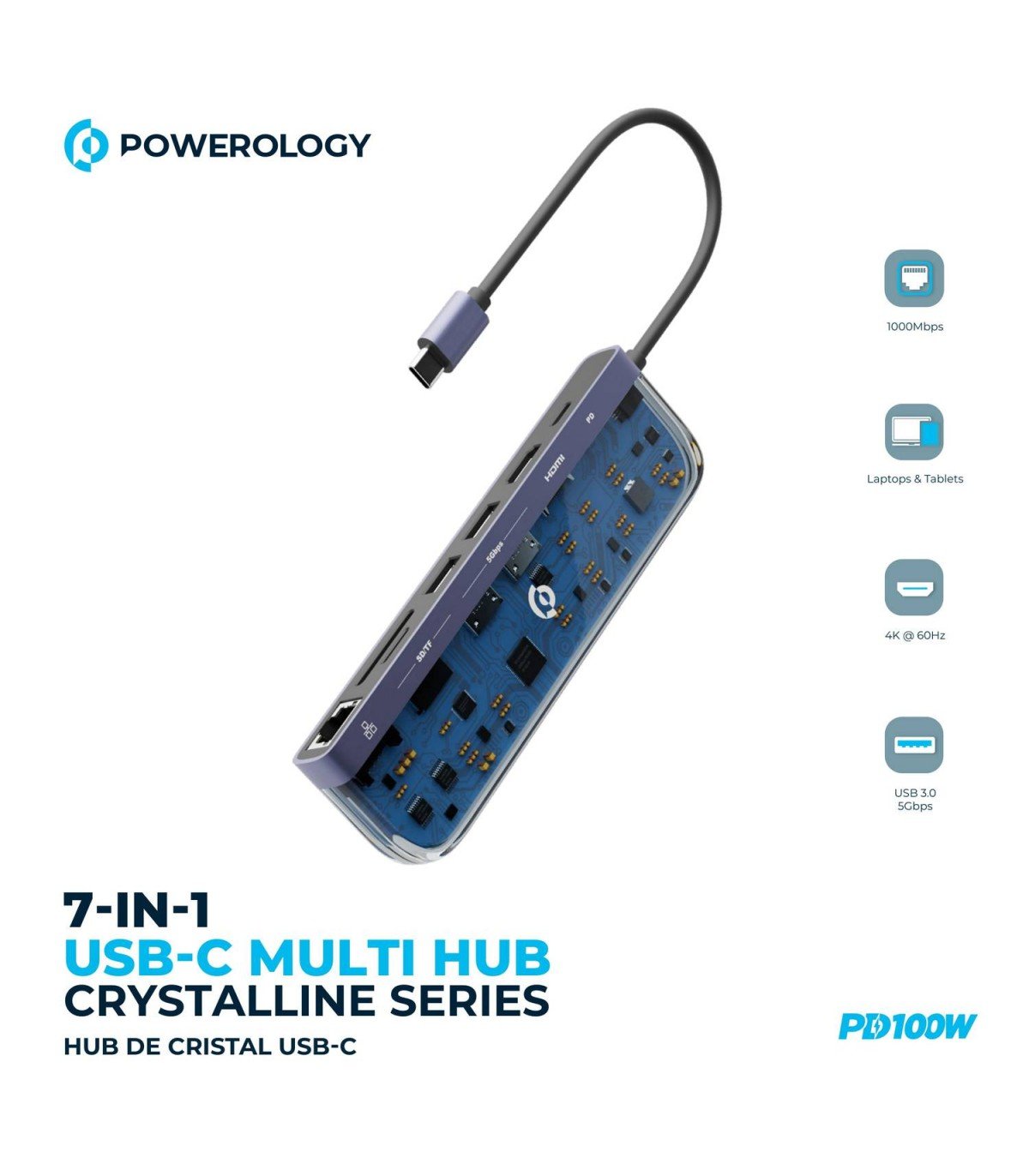 Powerology 7in1 USB-C Multi Hub Crystalline Series